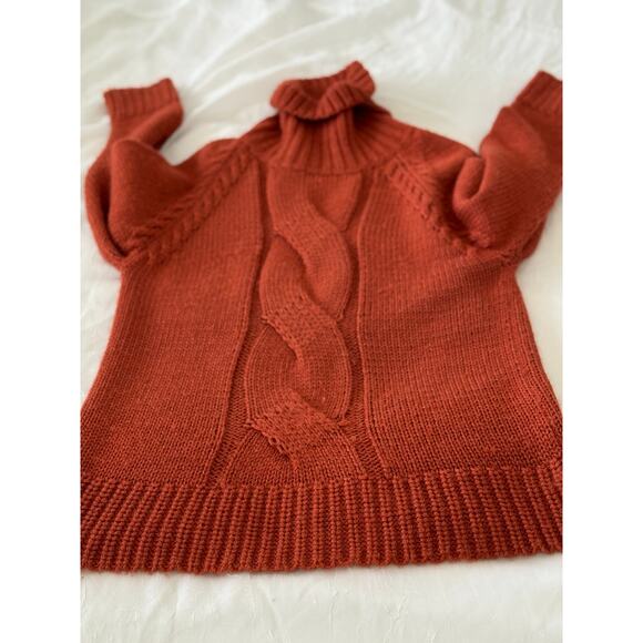 Alpaca Rust Cable Knit Turtleneck Sweater Chunky Soft Winter Knit - Picture 6 of 9